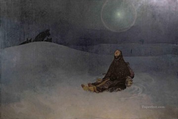 Animal Painting - Estrella 1923 Noche de invierno Mujer en estado salvaje lobo